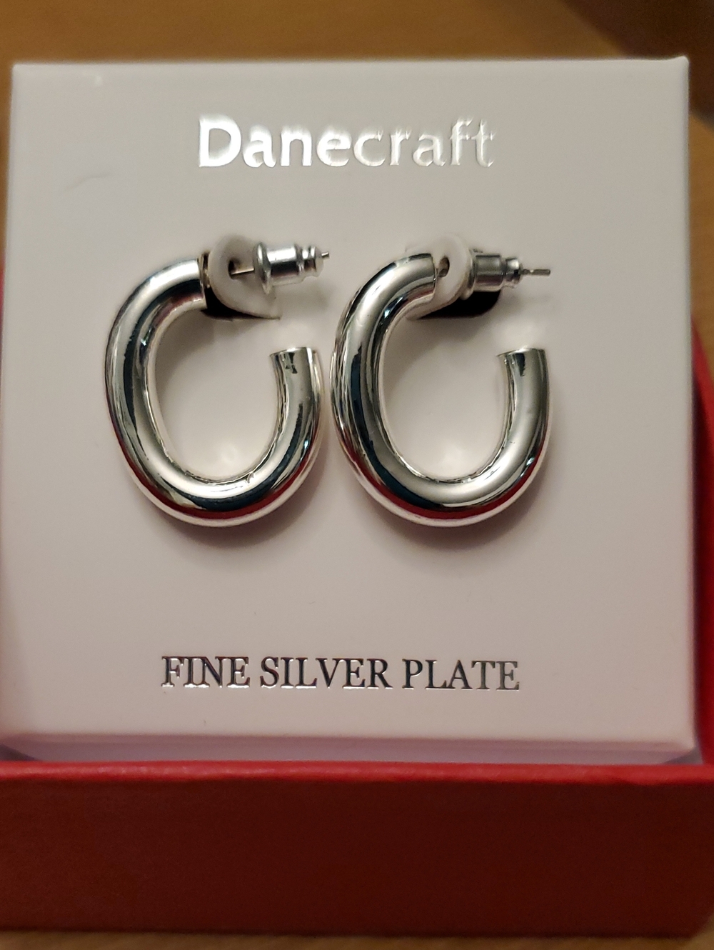 Danecraft Fine Silver Plated Oval-Shaped Hoop Earrings.Posts/push Backs